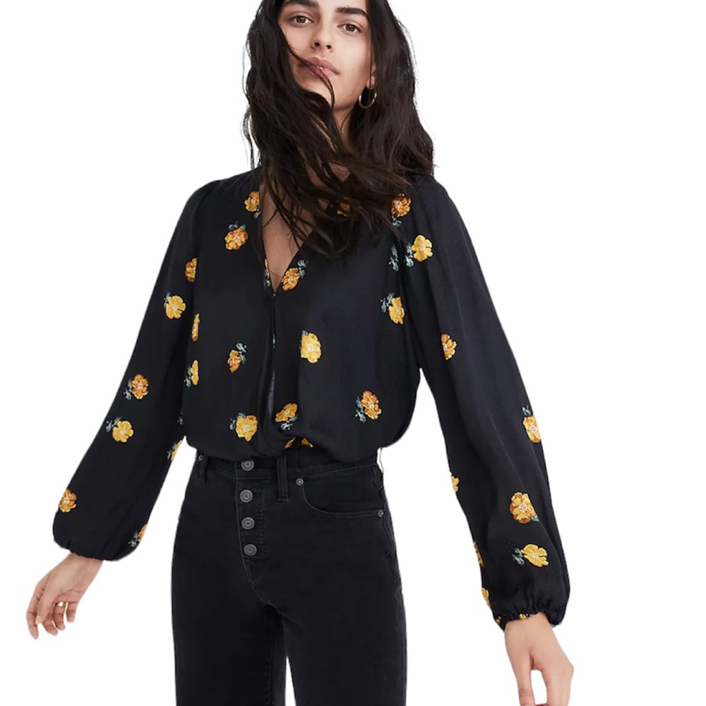 Madewell Bubble-Sleeve Wrap Top in Floating Florets